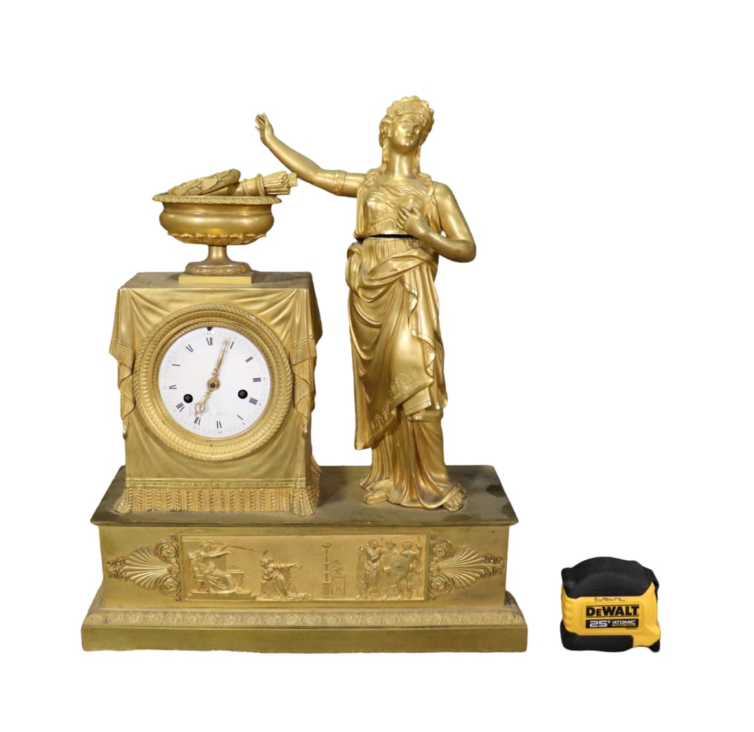 EMPIRE STYLE BRONZE FIGURAL MANTLE CLOCK (1 of 8)