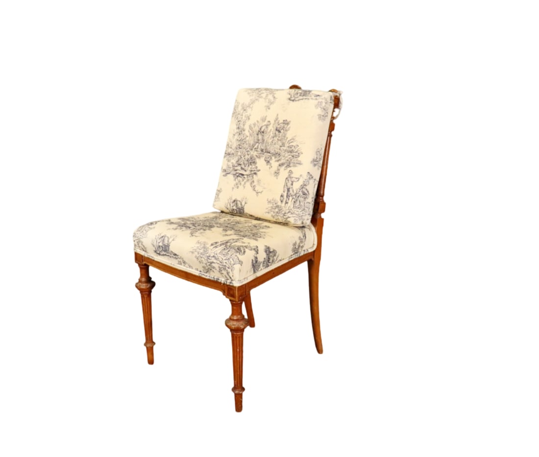 VICTORIAN SIDE CHAIR: Carved walnut frame. Upholstered seat with loose back cushion. 33 1/2" h x 17 1/4" w x 20 1/5" d. Seat height 18".