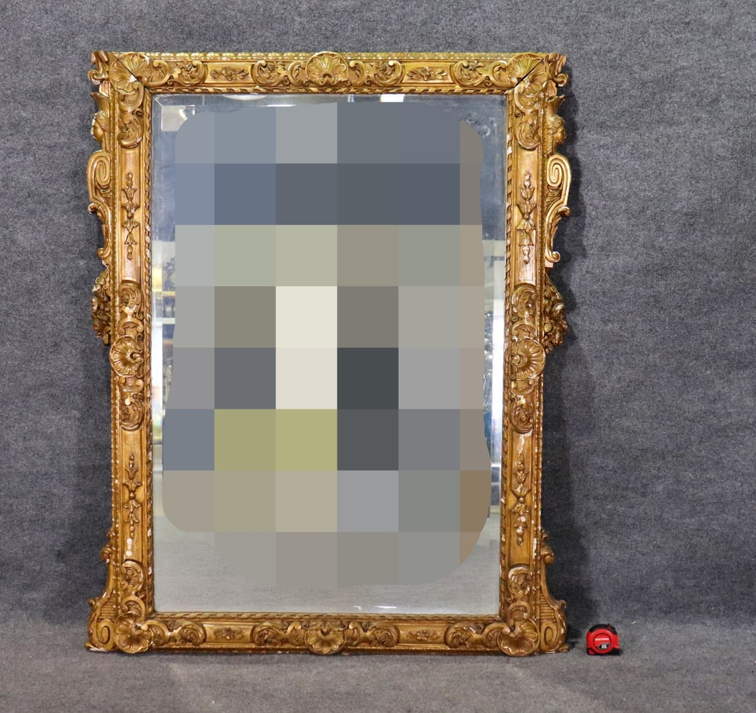 LARGE CARVED WOOD GILT MIRROR (1 of 9)