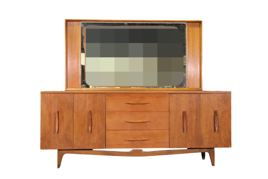 ALBERT PARVIN STYLE SCULPTED WALNUT DRESSER & MIRROR (1 of 16)