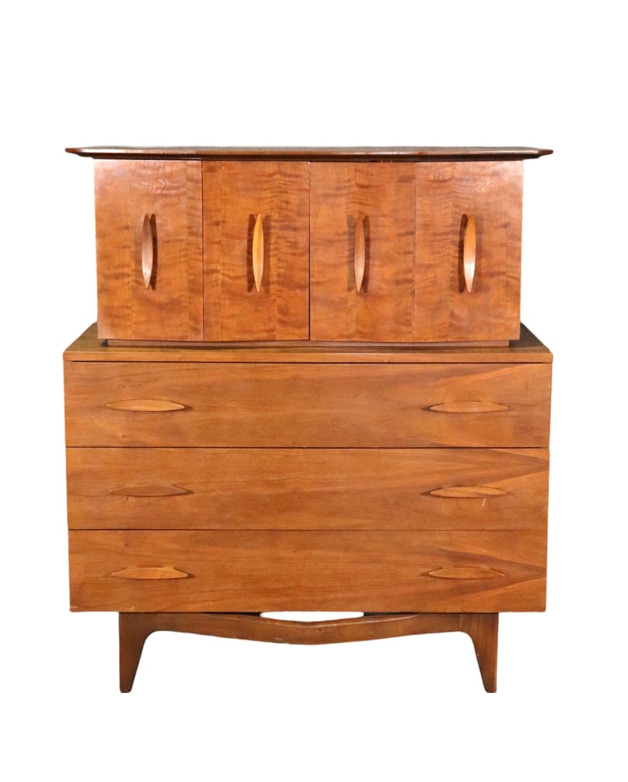 ALBERT PARVIN STYLE SCULPTED WALNUT TALL CHEST (1 of 15)