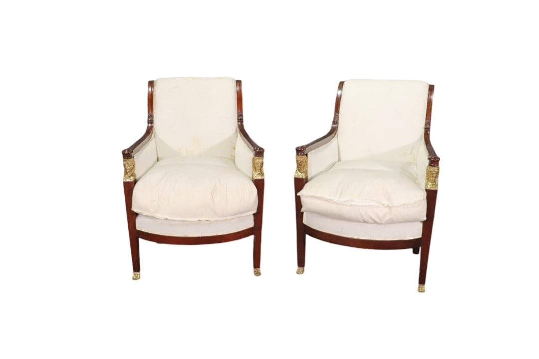 PAIR FRENCH EMPIRE MAHOGANY ORMOLU ARM CHAIRS (1 of 15)