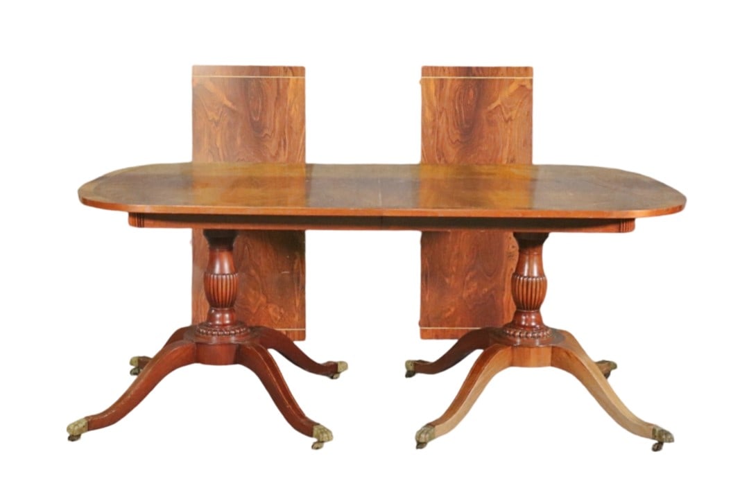 REGENCY STYLE ROSEWOOD INLAID BANDED DINING TABLE (1 of 17)