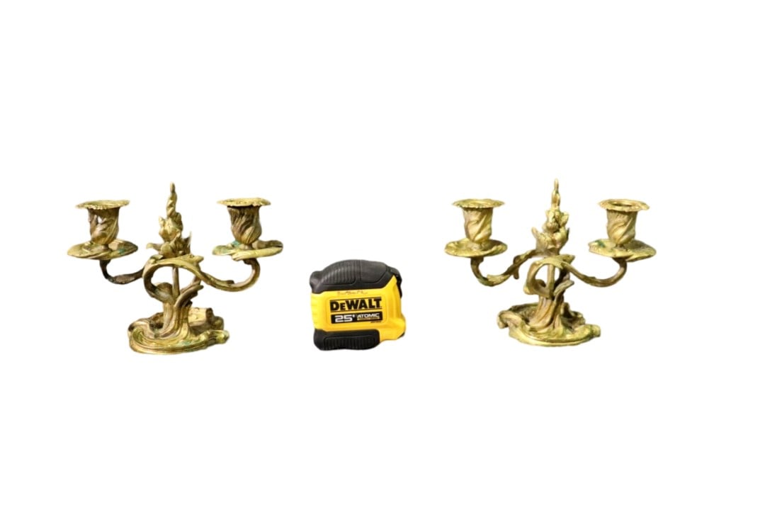 PAIR FRENCH 19TH C BRONZE LOUIS XV STYLE 2 ARM CANDLEABRAS (1 of 9)