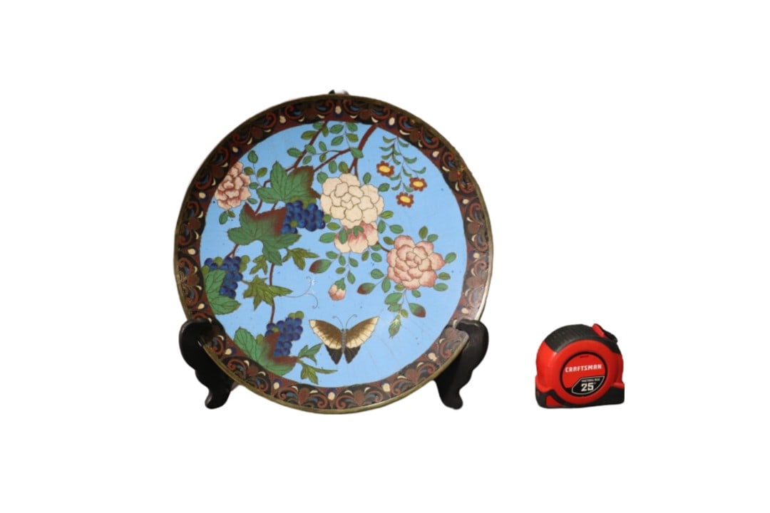 ANTIQUE CLOISONNE PICTURE PLATE BUTTERFLY (1 of 11)