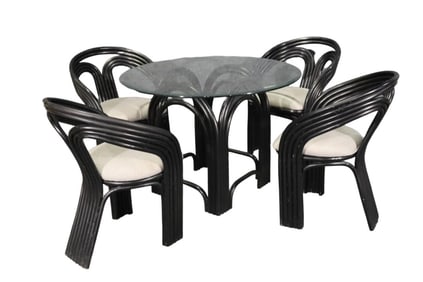 ITALIAN POST MODERN BAMBOO & GLASS 5 PIECE DINING SET