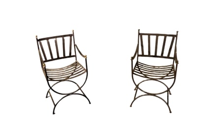 PAIR WROUGHT IRON MODERN SAVAROLA CHAIRS