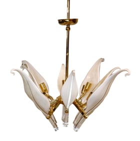 MID CENTURY MODERN ITALIAN MURANO GLASS & BRASS CHANDELIER