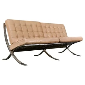 BARCELONA STYLE CHROMED STEEL LEATHER SETTEE