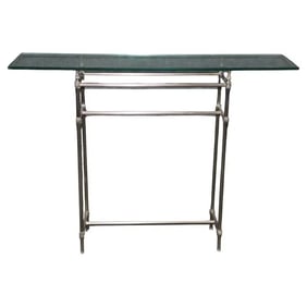 FRENCH DIRECTOIRE STEEL & GLASS CONSOLE TABLE