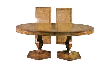 MASTERCRAFT BURL WALNUT INLAID DINING TABLE