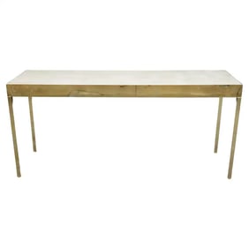 MILO BAUGHMAN STYLE BRASS FAUX LEATHER CONSOLE TABLE