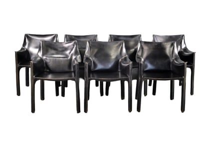 7 SIGNED CASSINA LEATHER ARM CHAIRS