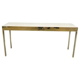 MILO BAUGHMAN STYLE BRASS FAUX LEATHER CONSOLE TABLE