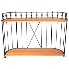 FRENCH DIRECTOIRE STYLE EBONIZED IRON BRASS & WALNUT CONSOLE TABLE