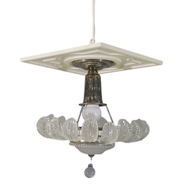 ART DECO FEATHER SHAPED CRYSTAL HANGING LIGHT