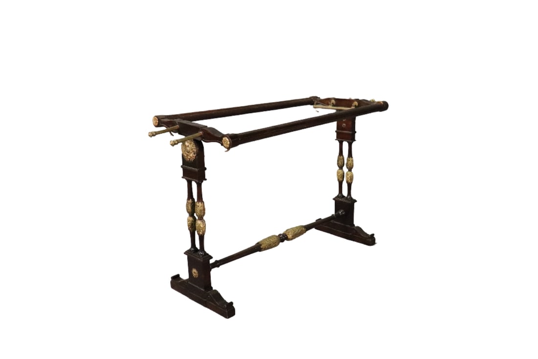 FRENCH EMPIRE TAPESTRY LOOM: Wood. Brass. 32 1/4" h x 54 5/8" w x 19 3/4" d.