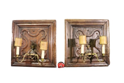 PAIR ANTIQUE NORMANDY PANELS WITH SCONCES