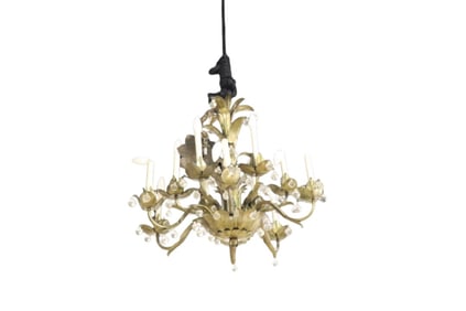 ITALIAN BRASS & CRYSTAL CHANDLIER