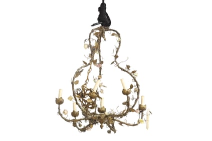 FRENCH BIRDCAGE CHANDELIER WITH PORCELAIN FLOWERS