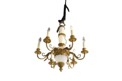 FRENCH OPALINE GLASS & BRASS CHANDELIER