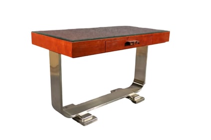 RUHLMANN STYLE STEEL BASE LEATHER TOP DESK