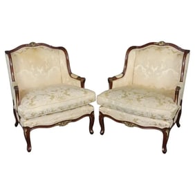 PAIR LOUIS XV STYLE UPHOLSTERED BERGERES