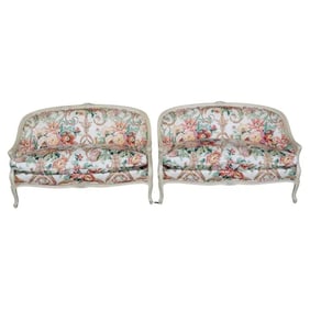 PAIR LOUIS XV STYLE PAINT DECORATED SETTEES