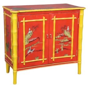PAINT DECORATED CHINOISERIE FAUX BAMBOO 2 DOOR CABINET