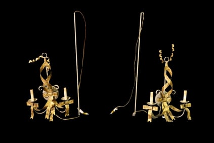 PAIR CURREY & CO GILT RIBBON SCONCES