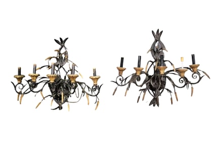 PAIR WHEAT FORM GILT METAL & WOOD WALL SCONCES