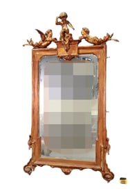 CARVED PUTTI FIGURAL HANGING WALL MIRROR