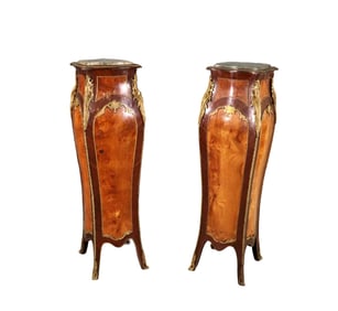 PAIR LOUIS XV STYLE MARBLE TOP PEDESTALS