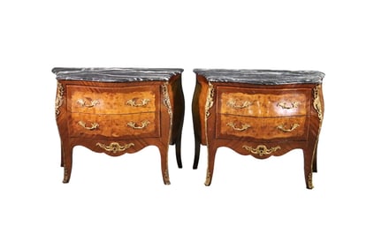 PAIR LOUIS XV STYLE MARBLE TOP COMMODES
