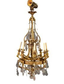 1920'S FRENCH BRONZE & CRYSTAL CHANDELIER
