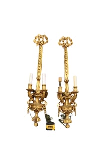 PAIR GILT WOOD LOUIS XVI STYLE 2 ARM SCONCES
