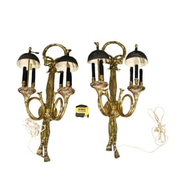 PAIR TRUMPET FORM BRASS SCONCES