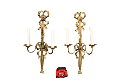 PAIR BRONZE RIBBON FORM SCONCES