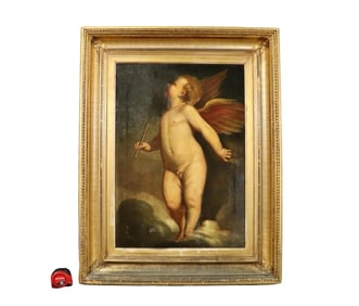 ANTIQUE CONTINENTAL CHERUB PAINTING