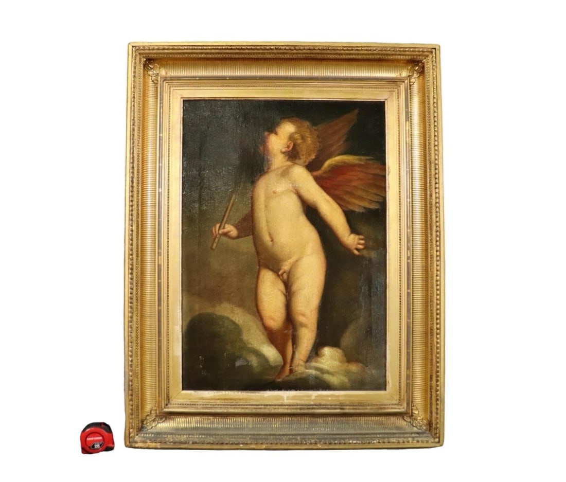 ANTIQUE CONTINENTAL CHERUB PAINTING (1 of 12)