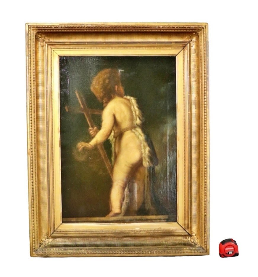 ANTIQUE CONTINENTAL THE CHILD SAINT JOHN THE BAPTIST OIL PAINTING (1 of 10)
