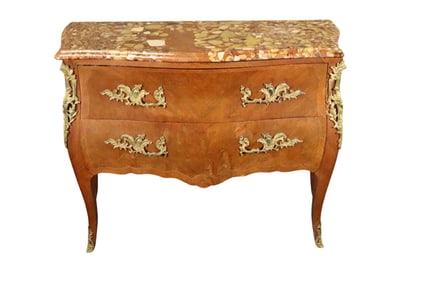 LOUIS XV STYLE ORMOLU MOUNTED MARBLE TOP COMMODE