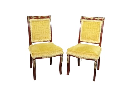 PAIR FRENCH EMPIRE ORMOLU MOUNTED SIDE CHAIRS