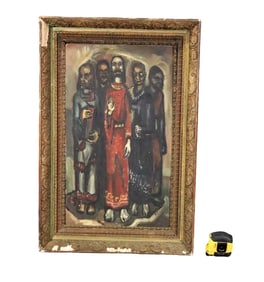 ILLEGIBLY SIGNED PAINTING JESUS WITH 4 DISCIPLES