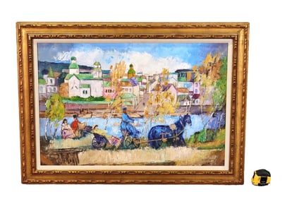 S. GRUBER PAINTING VILLAGE SCENE