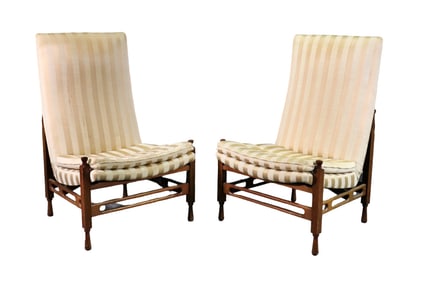 PAIR MODERN WALNUT BASE CHAIRS