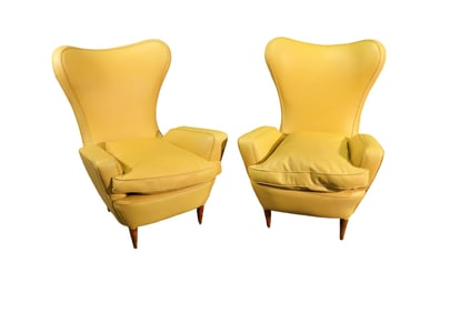 PAIR LEATHER ITALIAN LOUNGE CHAIRS ATTRIBUTED TO PAOLO BUFFA