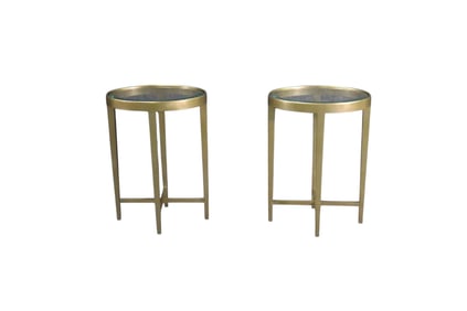 PAIR BRASS OVAL GLASS TOP END TABLES