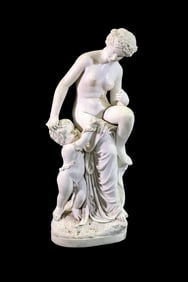 MARBLE SCULPTURE NUDE WOMAN & CHILD