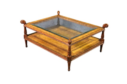 MAITLAND SMITH LEATHER WRAPPED GLASS TOP COFFEE TABLE